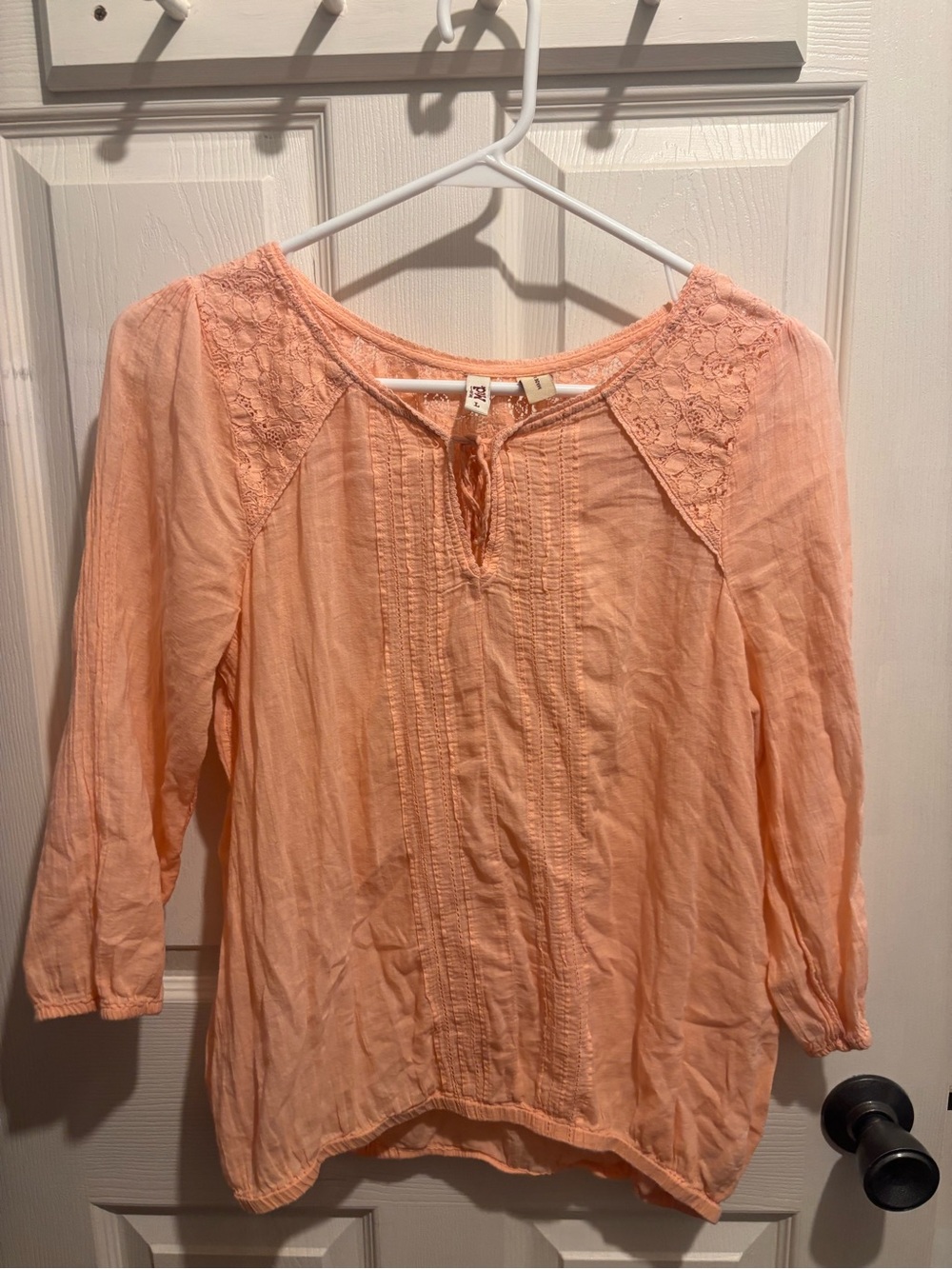Mudd Peach Lace Yoke Tunic Top